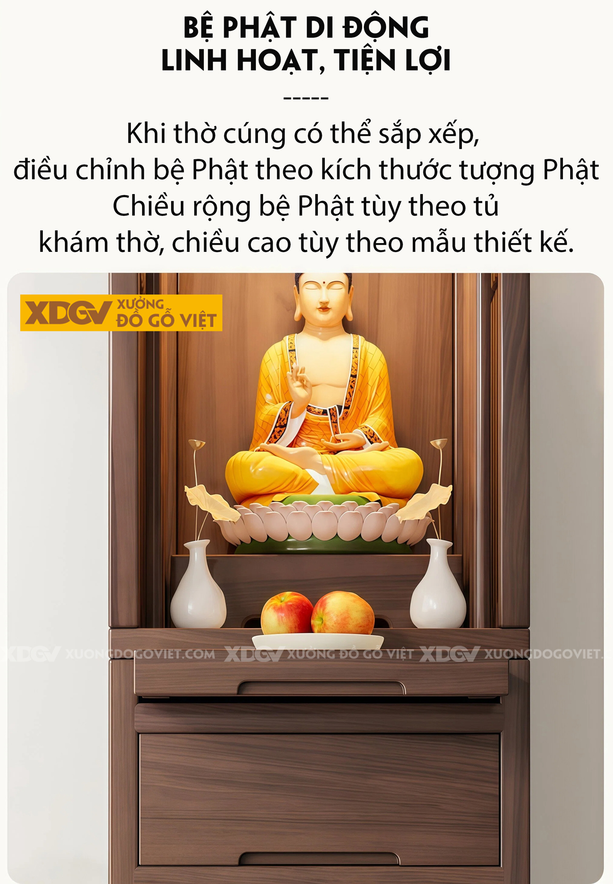 Tủ Thờ Gỗ Óc Chó Dáng Cao Thon Phối Tủ Cánh Nan Khay Kéo