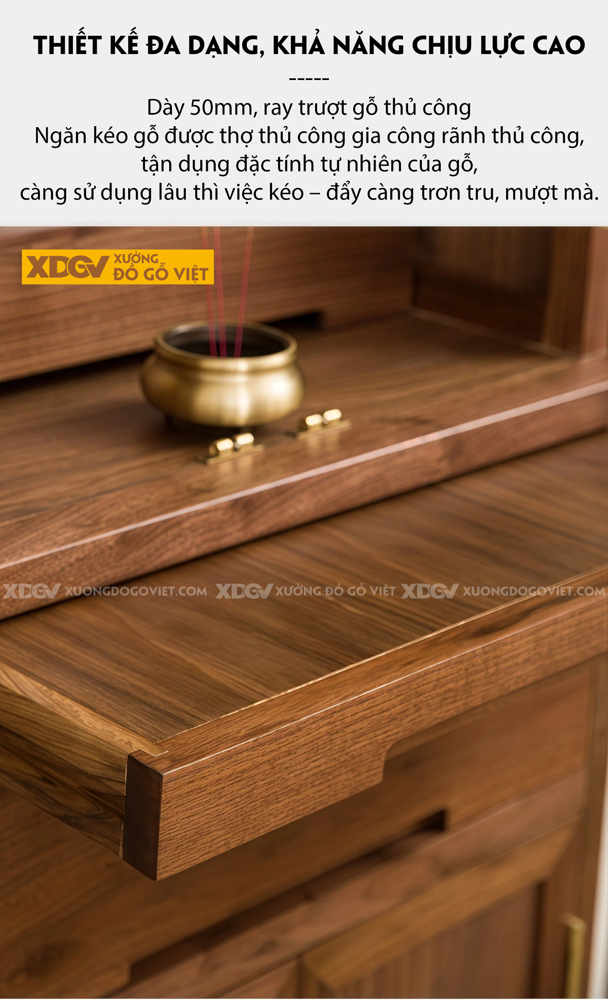 Tủ Thờ Gỗ Óc Chó Tủ Nan Thoáng Khí Kèm Ngăn Kéo Lưu Trữ Lớn