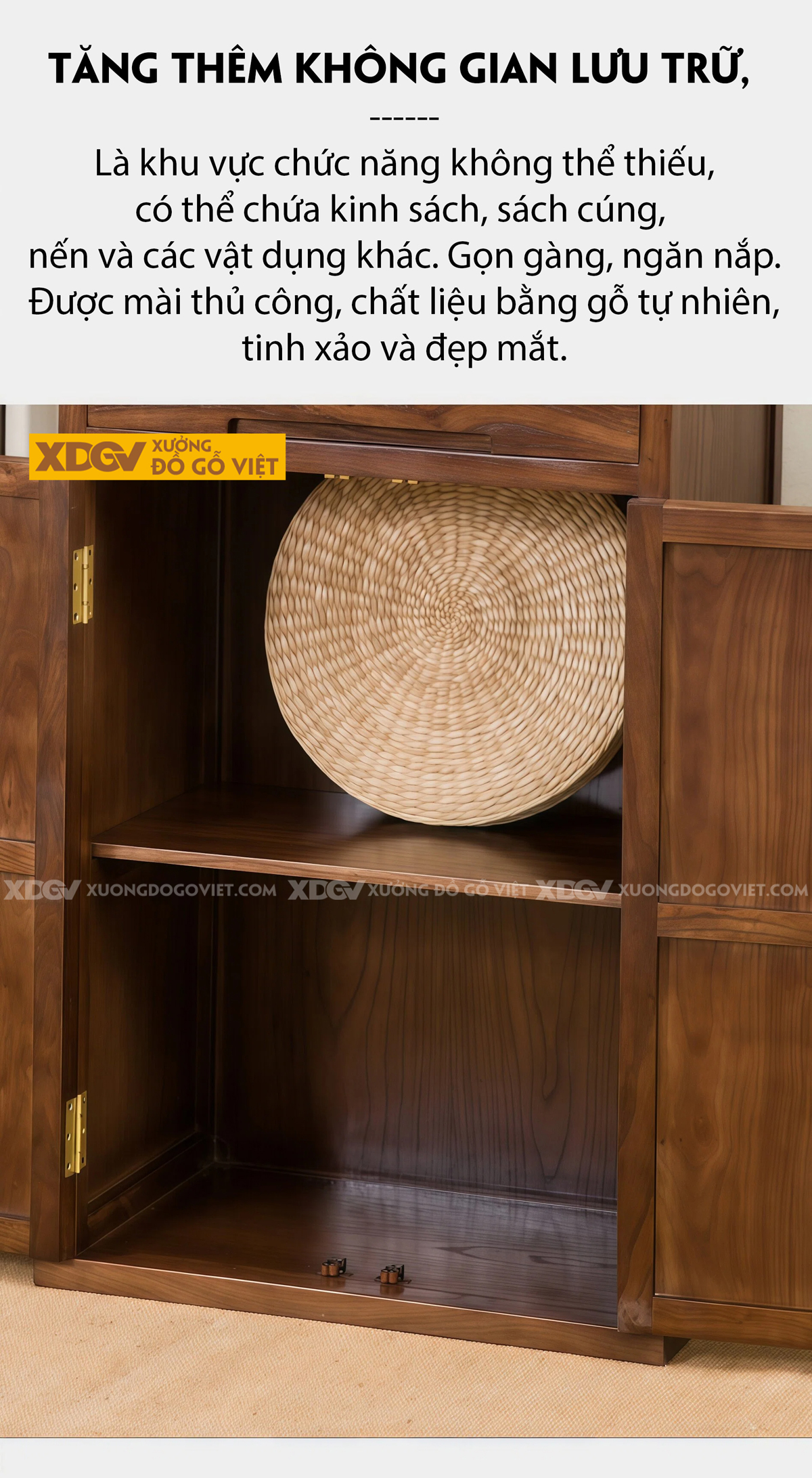 Tủ Thờ Gỗ Óc Chó Tủ Nan Thoáng Khí Kèm Ngăn Kéo Lưu Trữ Lớn