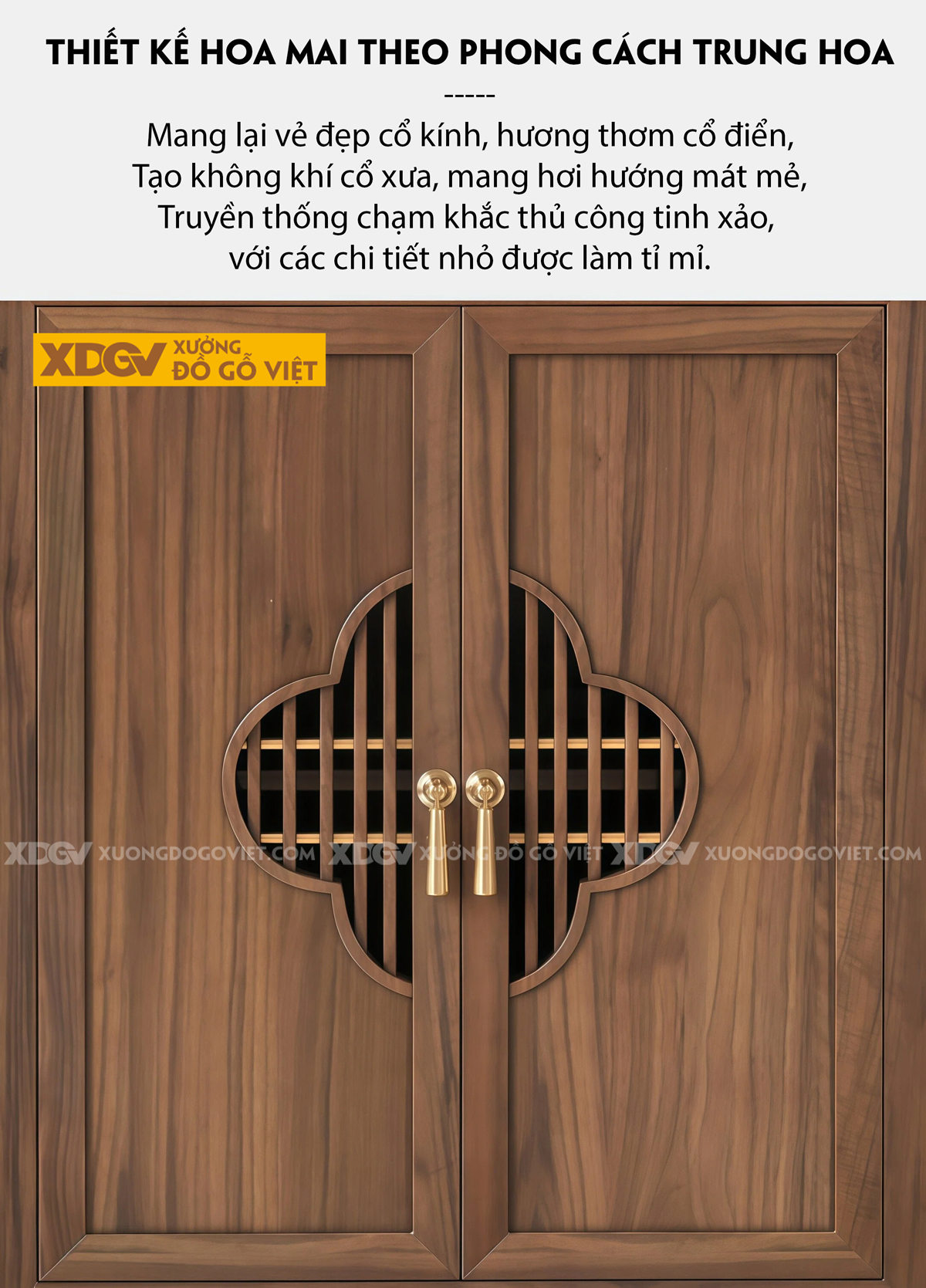 Tủ Thờ Phòng Thờ Gỗ Óc Chó Cánh Nan Chân Cuộn Phối Ngăn Kéo