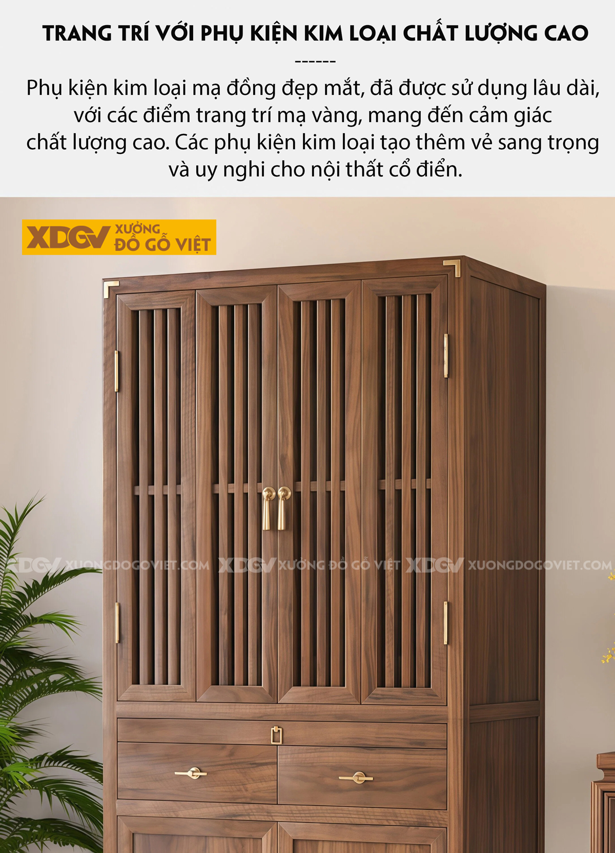 Tủ Thờ Phòng Thờ Gỗ Óc Chó Cánh Nan Chân Cuộn Phối Ngăn Kéo