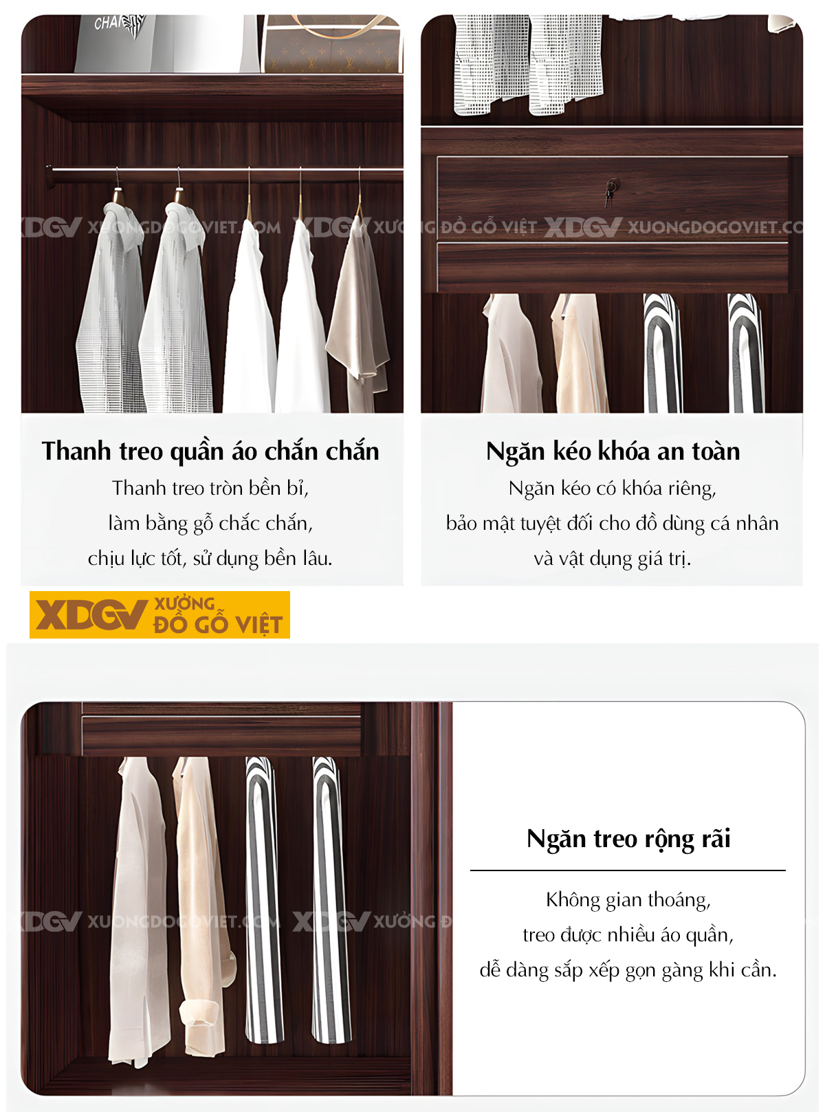 Tủ Treo Áo Gỗ Lim Cánh Pano Tay Nắm Dài Đầu Bọc Kim Loại