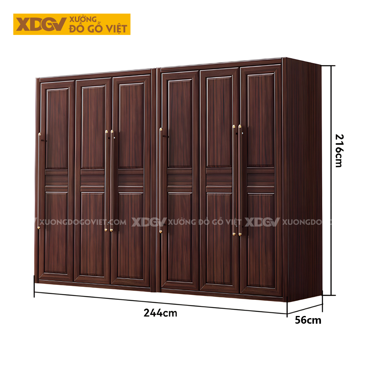 Tủ Treo Áo Gỗ Lim Cánh Pano Tay Nắm Dài Đầu Bọc Kim Loại