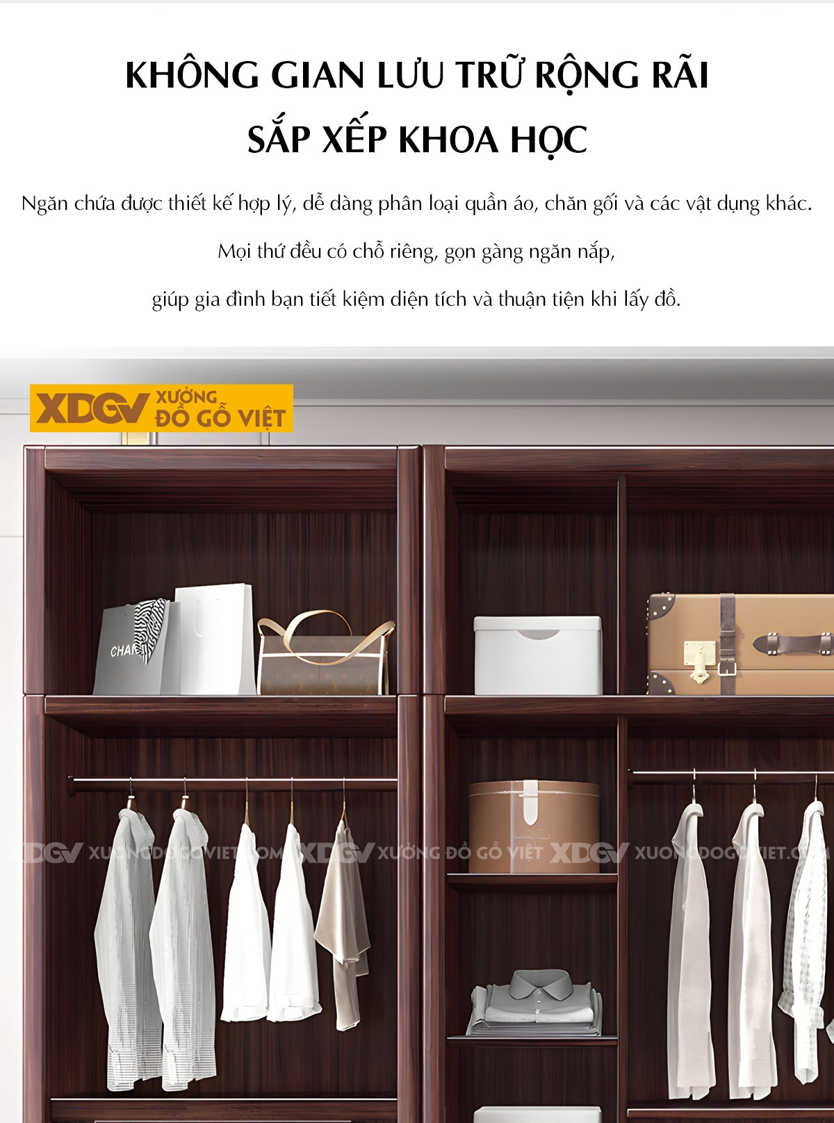 Tủ Treo Áo Gỗ Lim Cánh Pano Tay Nắm Dài Đầu Bọc Kim Loại