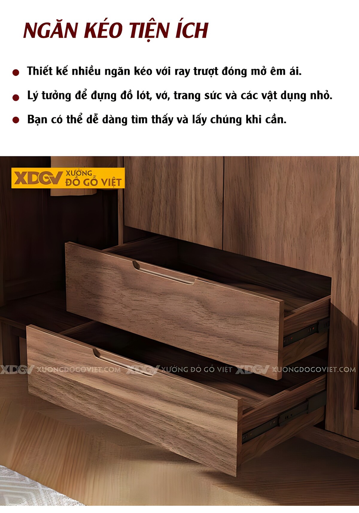 Tủ Treo Áo Gỗ Óc Chó Tự Nhiên Cánh Thanh Nan Đối Xứng 2 Bên