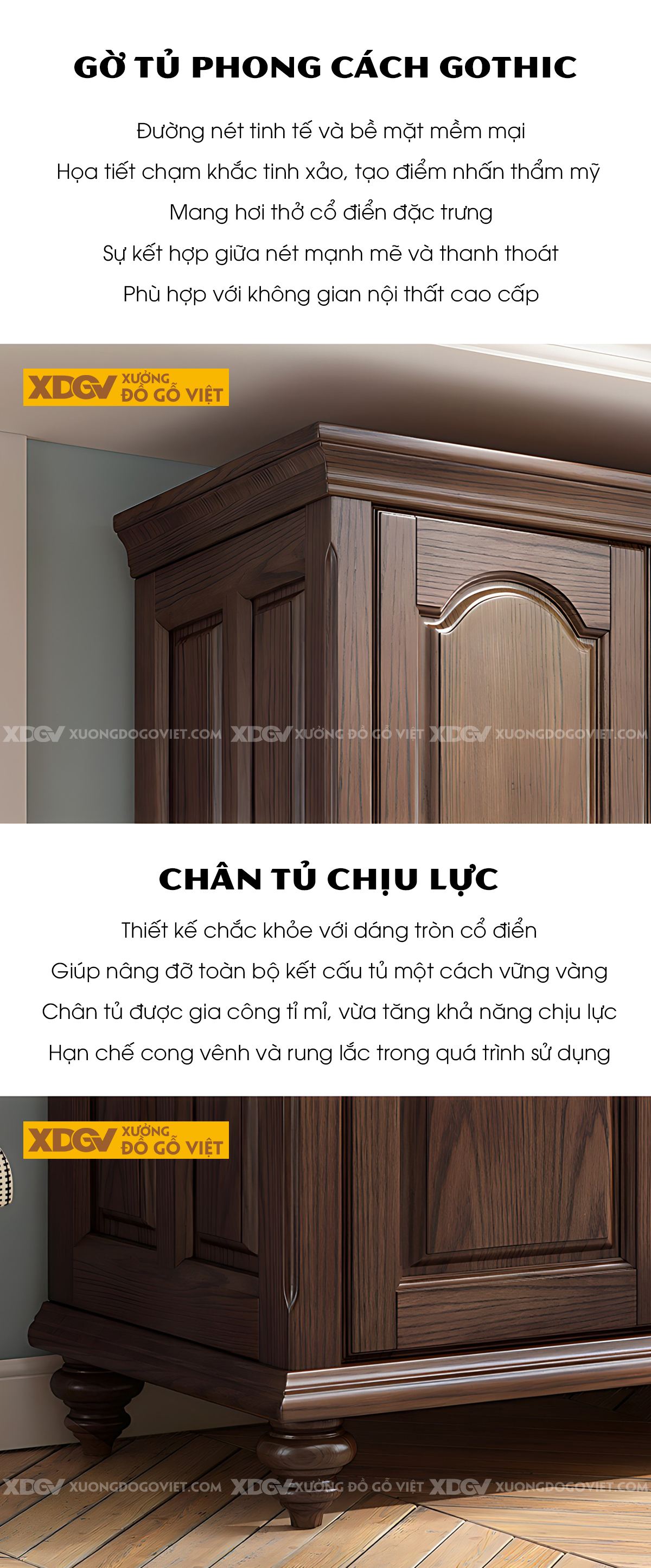 Tủ Treo Quần Áo Gỗ Sồi Cổ Điển Chân Tiện Tay Nắm Quai Đen