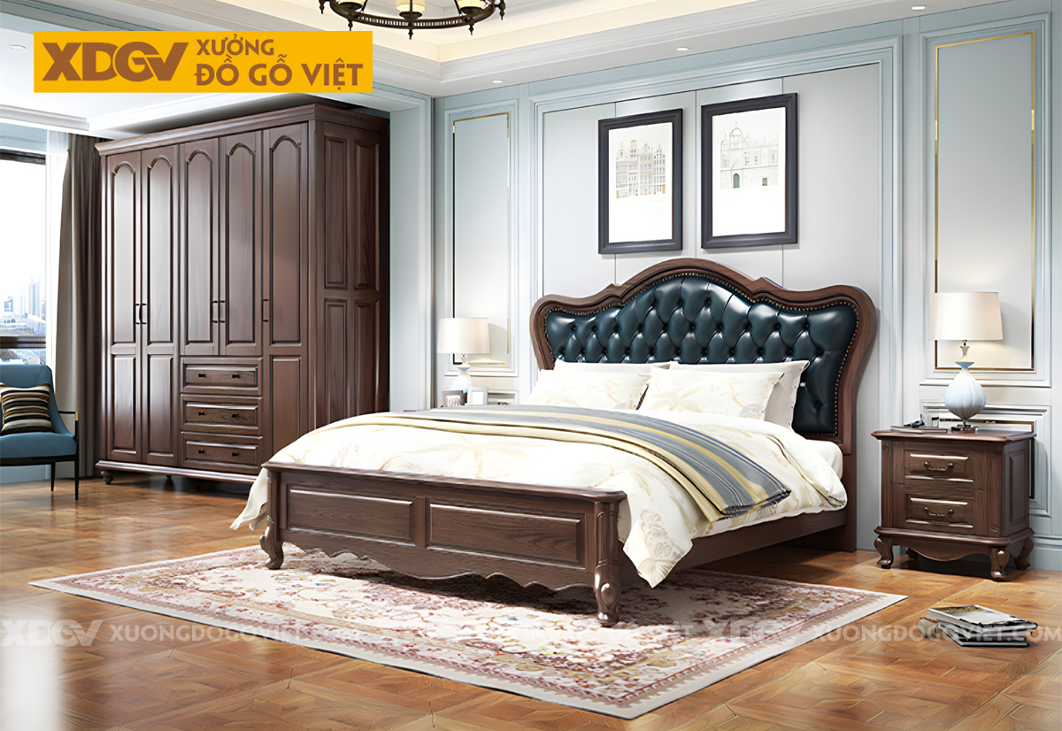 Tủ Treo Quần Áo Gỗ Sồi Cổ Điển Chân Tiện Tay Nắm Quai Đen