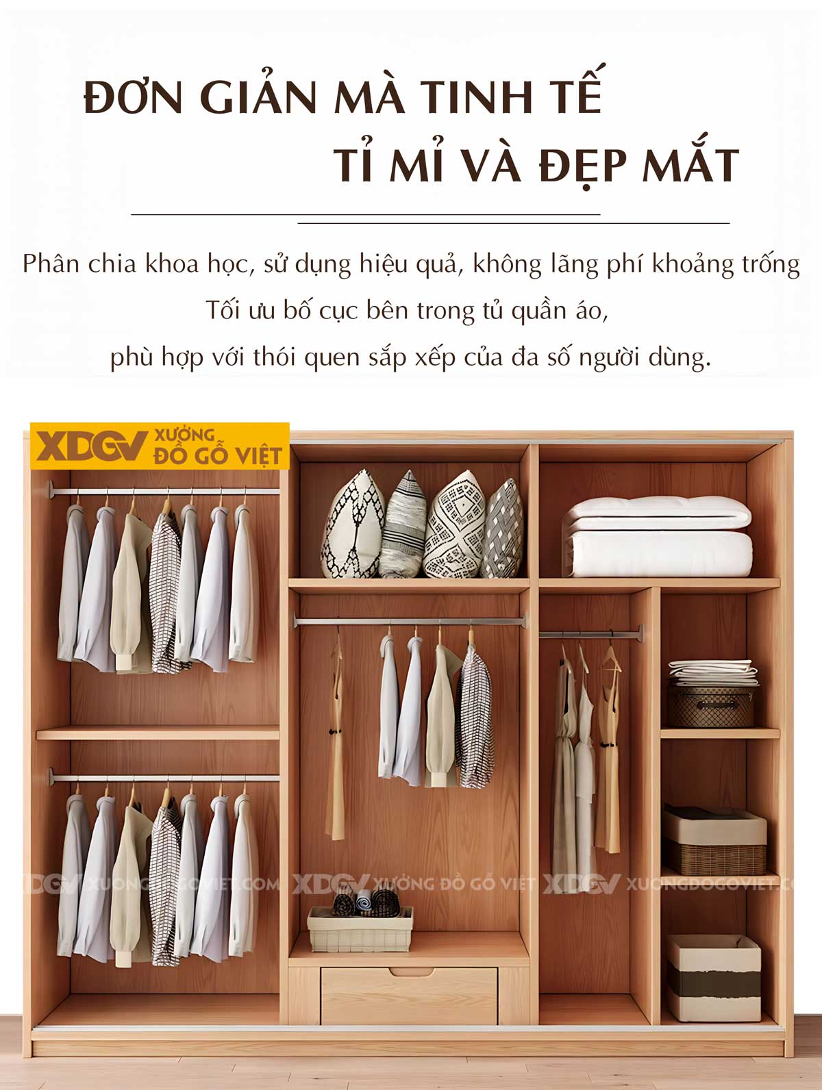 Tủ Treo Quần Áo Gỗ Veneer Sồi Hiện Đại Cửa Lùa Tay Âm Dưới