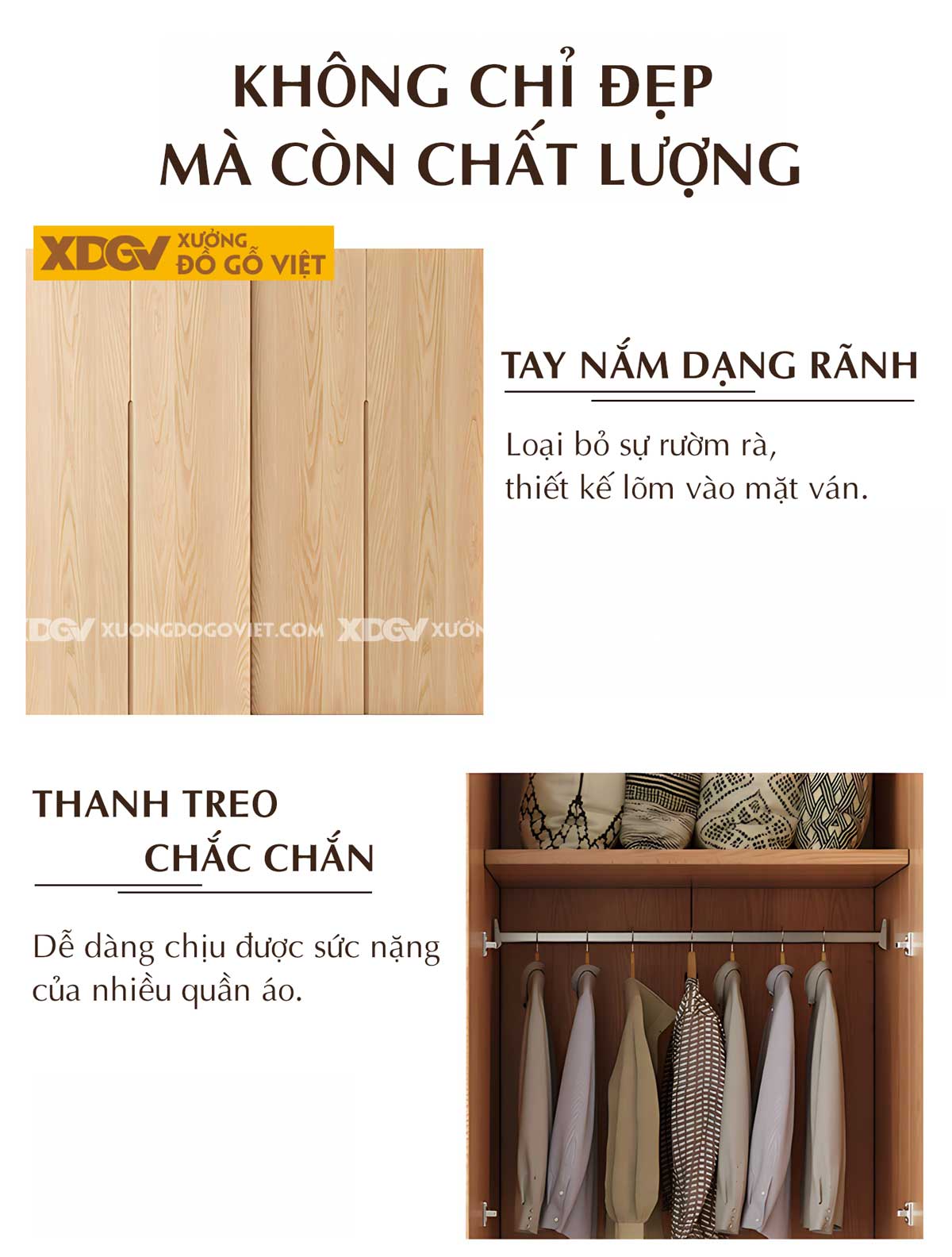 Tủ Treo Quần Áo Gỗ Veneer Sồi Hiện Đại Cửa Lùa Tay Âm Dưới