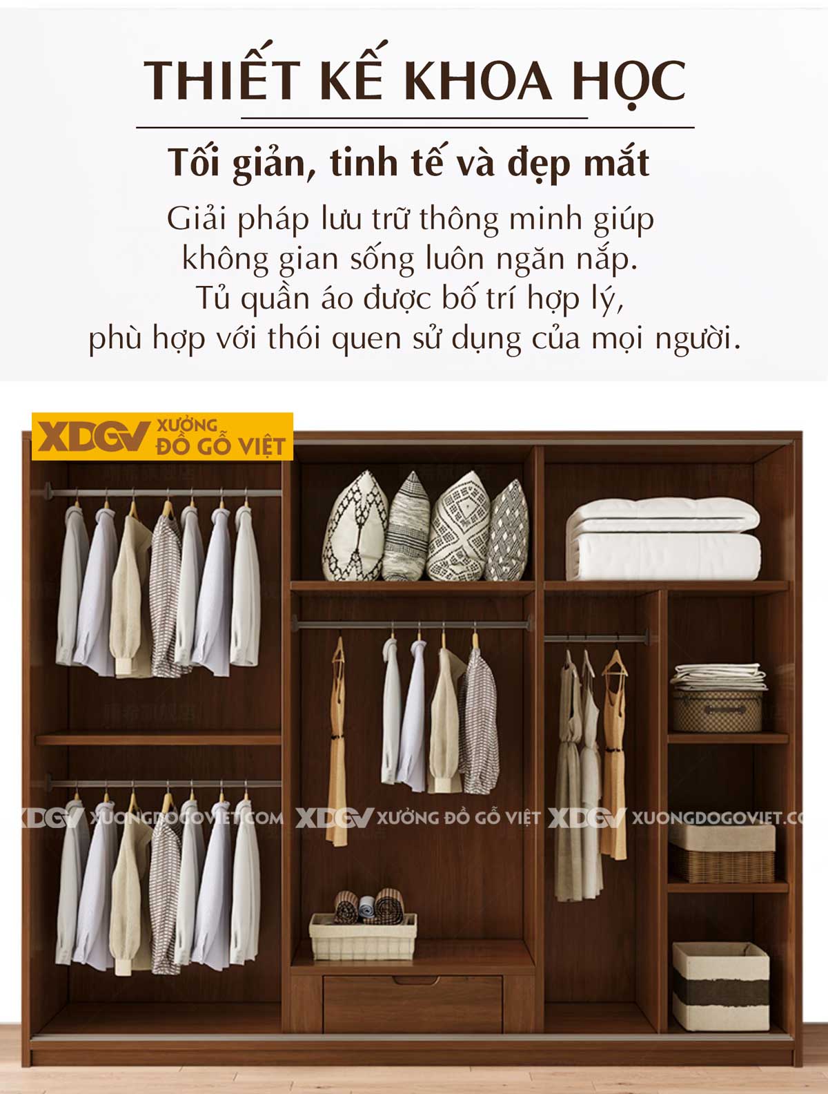 Tủ Treo Quần Áo Gỗ Veneer Sồi Hiện Đại Cửa Lùa Tay Âm Dưới