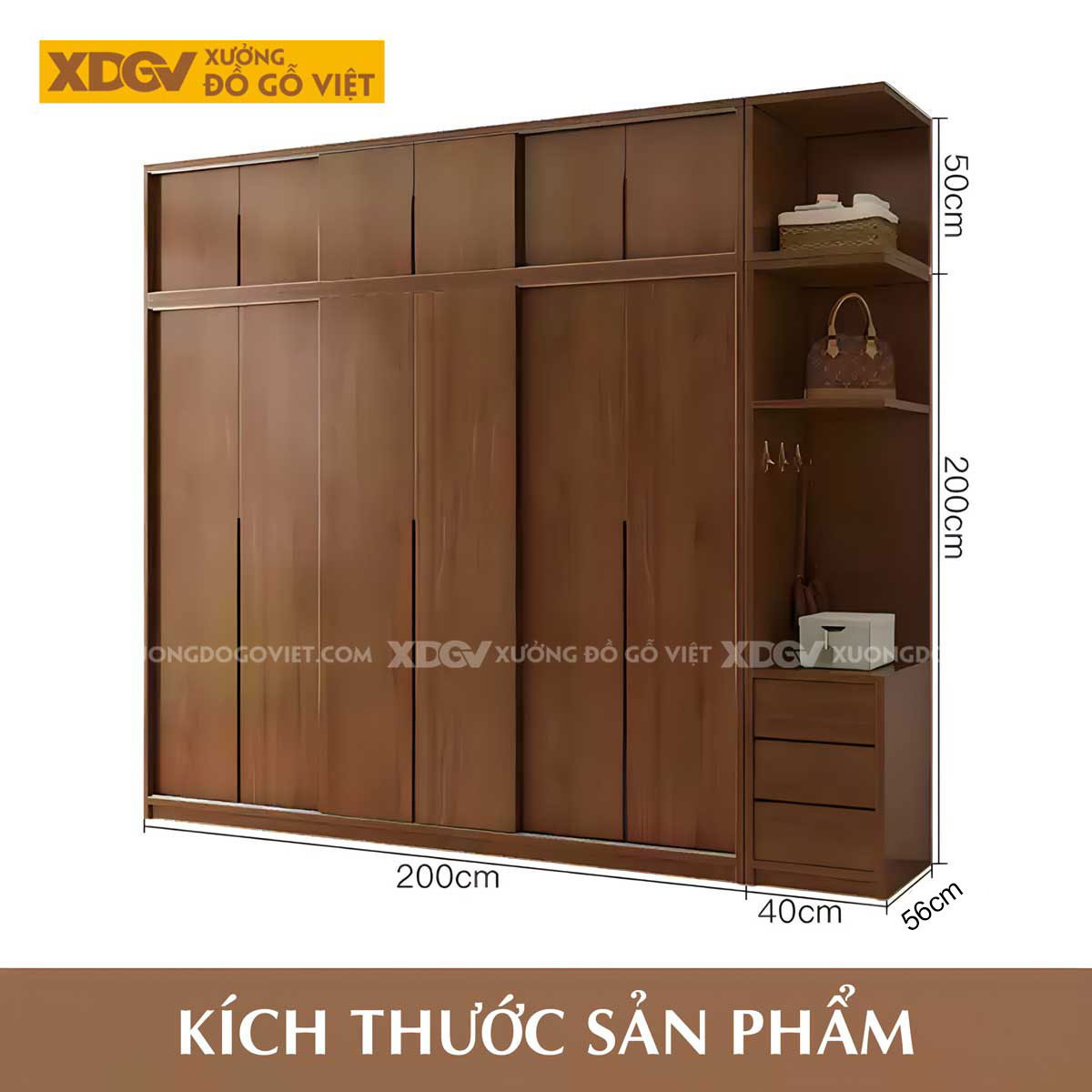 Tủ Treo Quần Áo Gỗ Veneer Sồi Hiện Đại Cửa Lùa Tay Âm Dưới