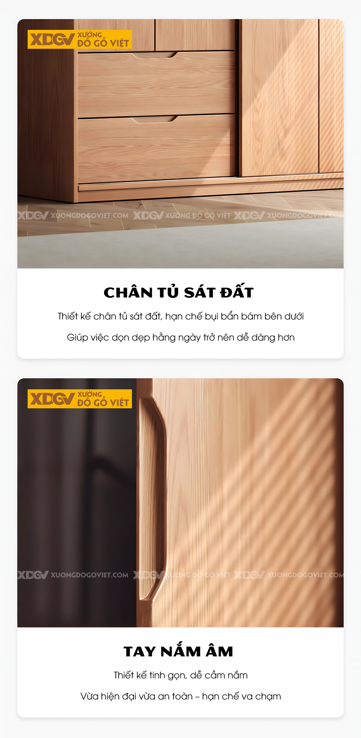 Tủ Treo Quần Áo Gỗ Veneer Sồi Hiện Đại Tay Nắm Vát Cạnh