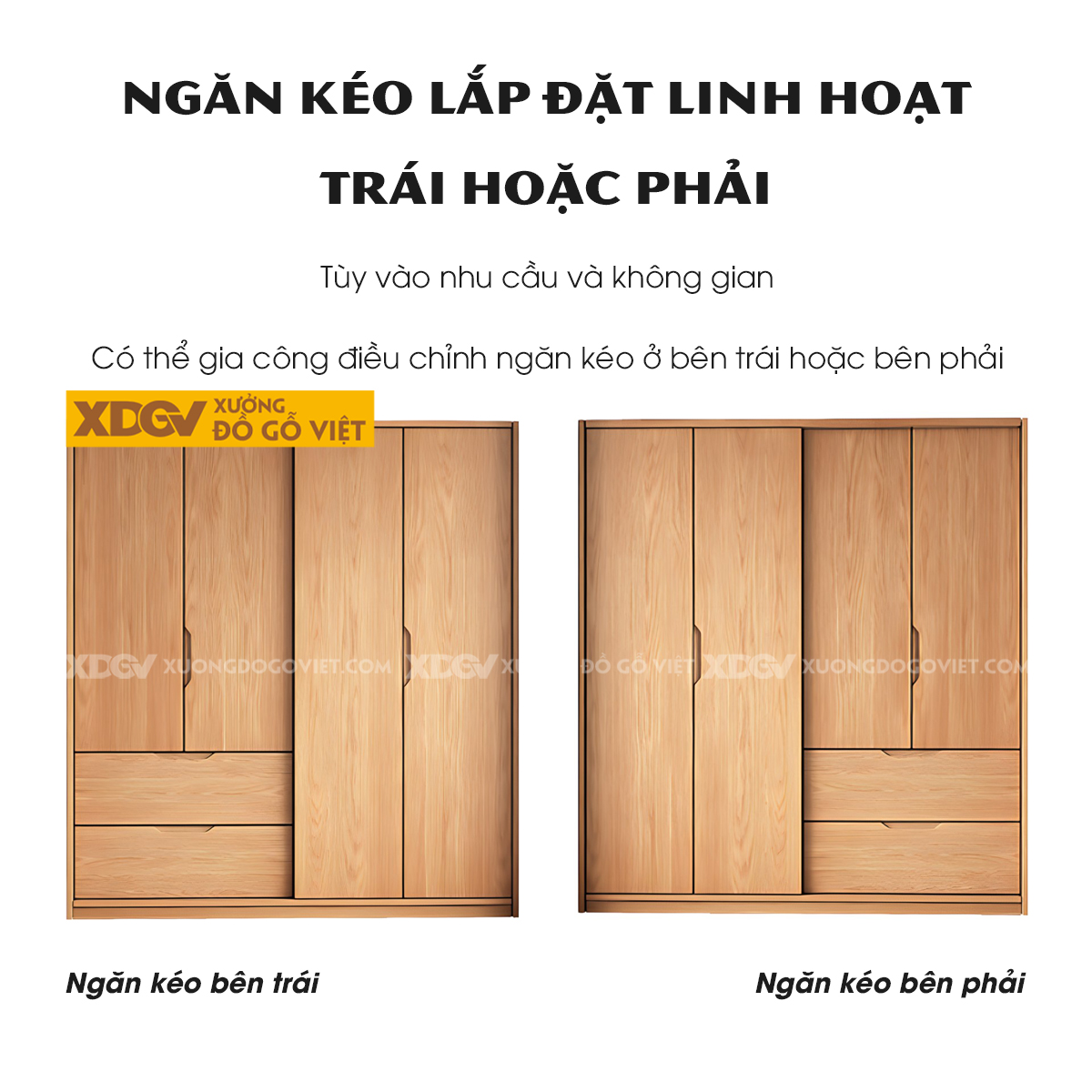 Tủ Treo Quần Áo Gỗ Veneer Sồi Hiện Đại Tay Nắm Vát Cạnh
