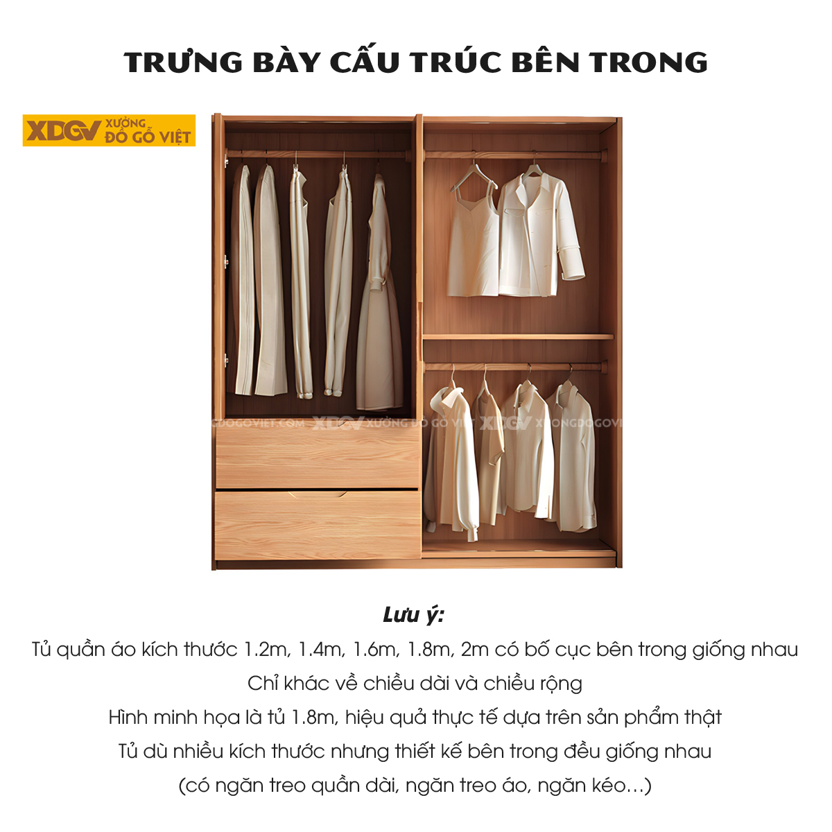 Tủ Treo Quần Áo Gỗ Veneer Sồi Hiện Đại Tay Nắm Vát Cạnh