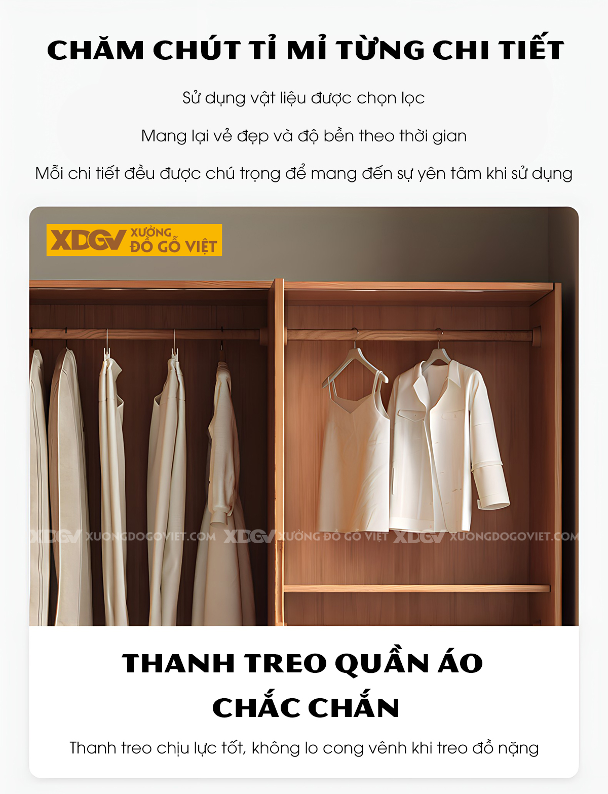 Tủ Treo Quần Áo Gỗ Veneer Sồi Hiện Đại Tay Nắm Vát Cạnh