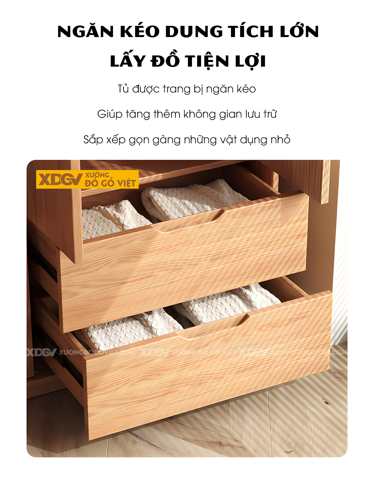 Tủ Treo Quần Áo Gỗ Veneer Sồi Hiện Đại Tay Nắm Vát Cạnh