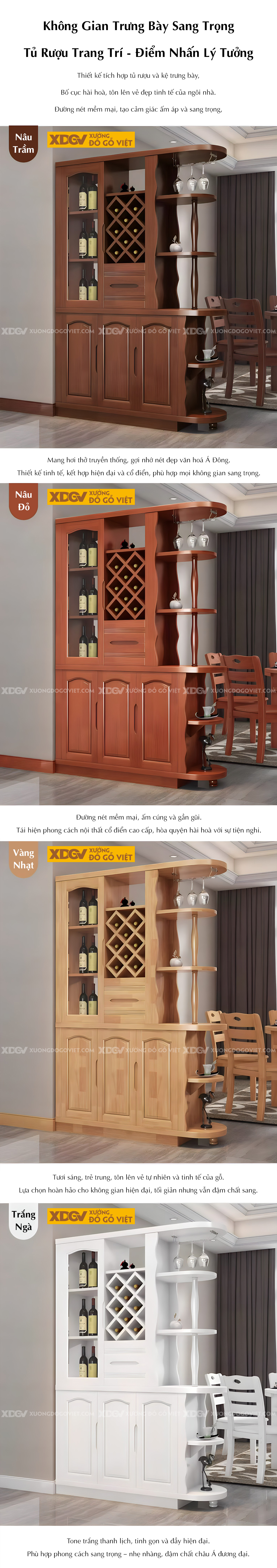 Tủ Trưng Bày Rượu Gỗ Cao Su Thiết Kế Hiện Đại Kệ Mở Đa Tầng