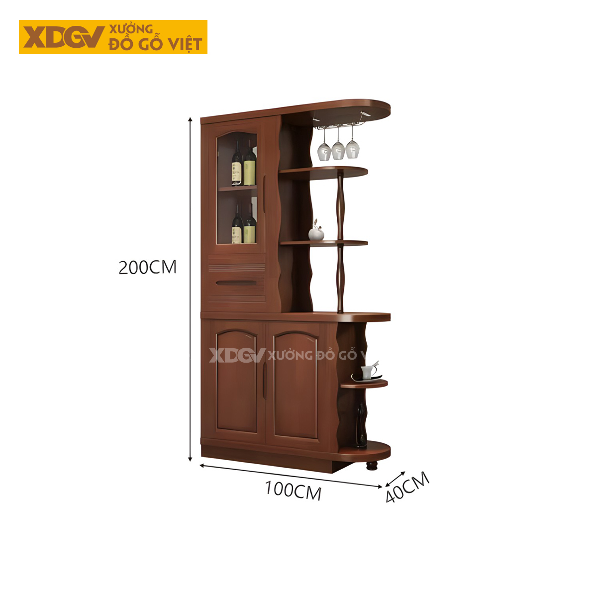 Tủ Trưng Bày Rượu Gỗ Cao Su Thiết Kế Hiện Đại Kệ Mở Đa Tầng