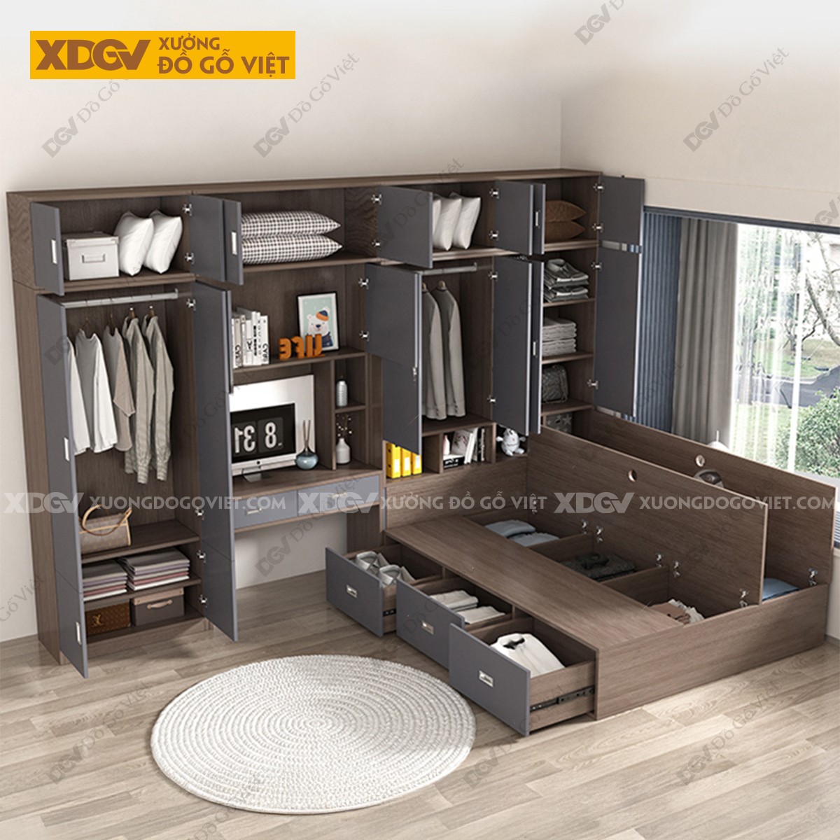 Giường Ngủ Gỗ MDF Công Nghiệp X2186