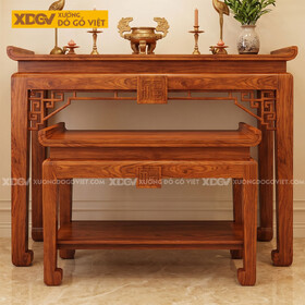 Án Gian Thờ Gia Tiên Gỗ Gõ Đỏ Chân Quỳ Uy Nghi Chạm Chữ Phúc