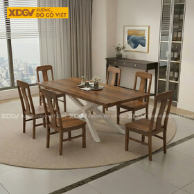 Bàn Ăn Gỗ Sồi Hiện Đại Thiết Kế Chân Đan Chéo Độc Đáo