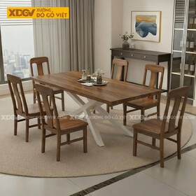 Bàn Ăn Gỗ Sồi Hiện Đại Thiết Kế Chân Đan Chéo Độc Đáo