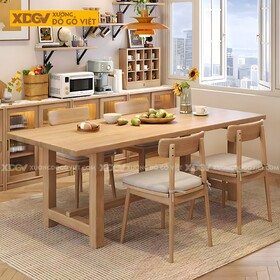 Bàn Ăn Gỗ Sồi Tự Nhiên 1m6 Mặt Dày 4,5cm và 4 Ghế Tựa Cong