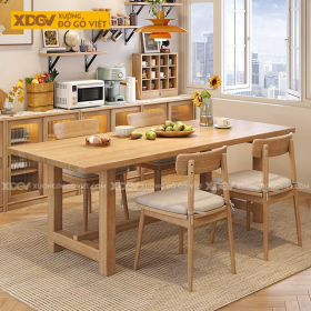 Bàn Ăn Gỗ Sồi Tự Nhiên Mặt Dày 4 Ghế Tựa Lưng Cong