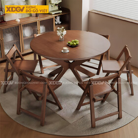 Bàn Ăn Phòng Bếp Gỗ Sồi Bàn Tròn Thông Minh Gấp Gọn Đa Năng
