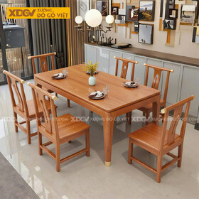 Bàn Ghế Ăn Gỗ Gõ 6 Ghế Phong Cách Trung Hoa Thanh Lịch