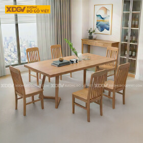 Bàn Ghế Ăn Gỗ Sồi Chân Đế Chữ V Phong Cách Bắc Âu