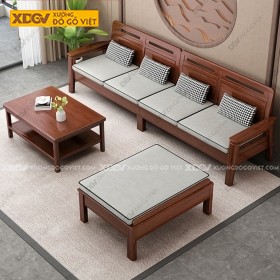 Bộ Sofa Gỗ Căm Xe 3 Món Kiểu Góc L Nối Dài