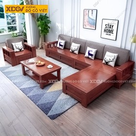 Sofa Góc L Gỗ Căm Xe Tự Nhiên Mặt Tấm Pano