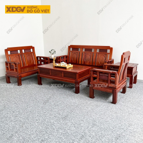 Bàn Ghế Sofa Gỗ Căm Xe Lưng Ghế Đục Hoa Văn