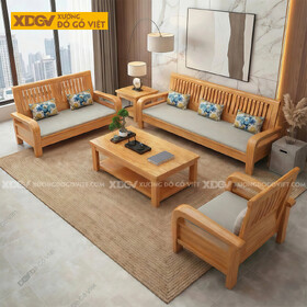 Bàn Ghế Sofa Gỗ Gõ Đỏ Lưng Nan Tay Ghế Bo Cong
