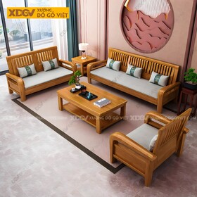 Bàn Ghế Sofa Gỗ Gõ Đỏ Lưng Nan Tay Ghế Bo Cong