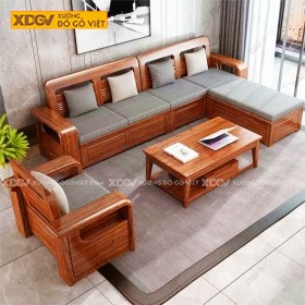 Bộ Bàn Ghế Sofa Gỗ Gõ Đỏ Góc L 4 Món