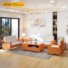 Sofa Gỗ Veneer Sồi 6 Món Lưng Nan Tấm Lớn