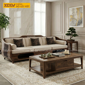 Bàn Ghế Sofa Hiện Đại Gỗ Óc Chó Dáng Thuyền Bo Cong Mềm Mại