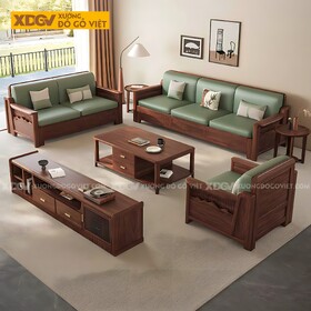 Bàn Ghế Sofa Óc Chó Thịt Bọc Nệm Cánh Chạm Khắc Dáng Núi