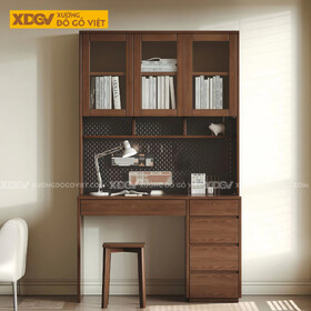 Bàn Làm Việc Gỗ Veneer Sồi Kèm Tủ Sách Và Ngăn Kéo Tiện Ích