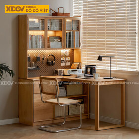 Bàn Làm Việc Góc L Kết Hợp Tủ Kính Tối Ưu Không Gian