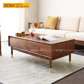Bàn Sofa Phòng Khách Gỗ Óc Chó Chân Côn Bọc Kim Sang Trọng