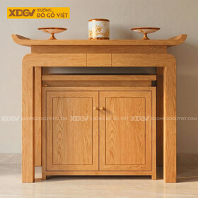 Bàn Thờ Đứng Tai Cong Gỗ Sồi Kèm Tủ Cơm Hai Cánh Tiện Dụng