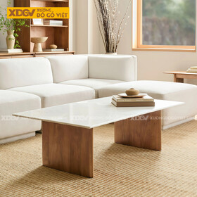 Bàn Trà Sofa Phòng Khách Hiện Đại Gỗ Sồi Chân Tấm Phối Đá