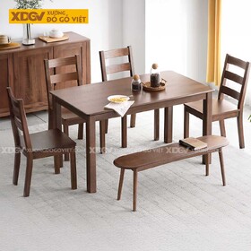 Bộ Bàn Ăn 4 Ghế Gỗ Sồi Japandi Tối Giản Chân Trụ Vuông