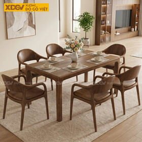 Bộ Bàn Ăn 6 Ghế Armchair Phong cách Japandi Tựa Vòng Cung