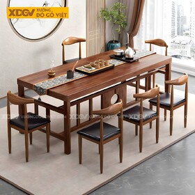 Bộ Bàn Ăn 8 Ghế Gỗ Óc Chó Tân Cổ Điển Chân Giàn Độc Đáo