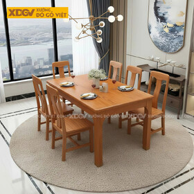 Bộ Bàn Ăn Gõ Đỏ 6 Ghế Phong Cách Á Đông Hiện Đại