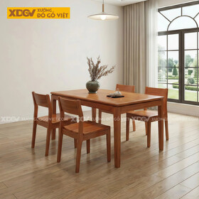 Bộ Bàn Ăn Gỗ Gõ Đỏ 4 Ghế Thiết Kế Đơn Giản Cho Gia Đình